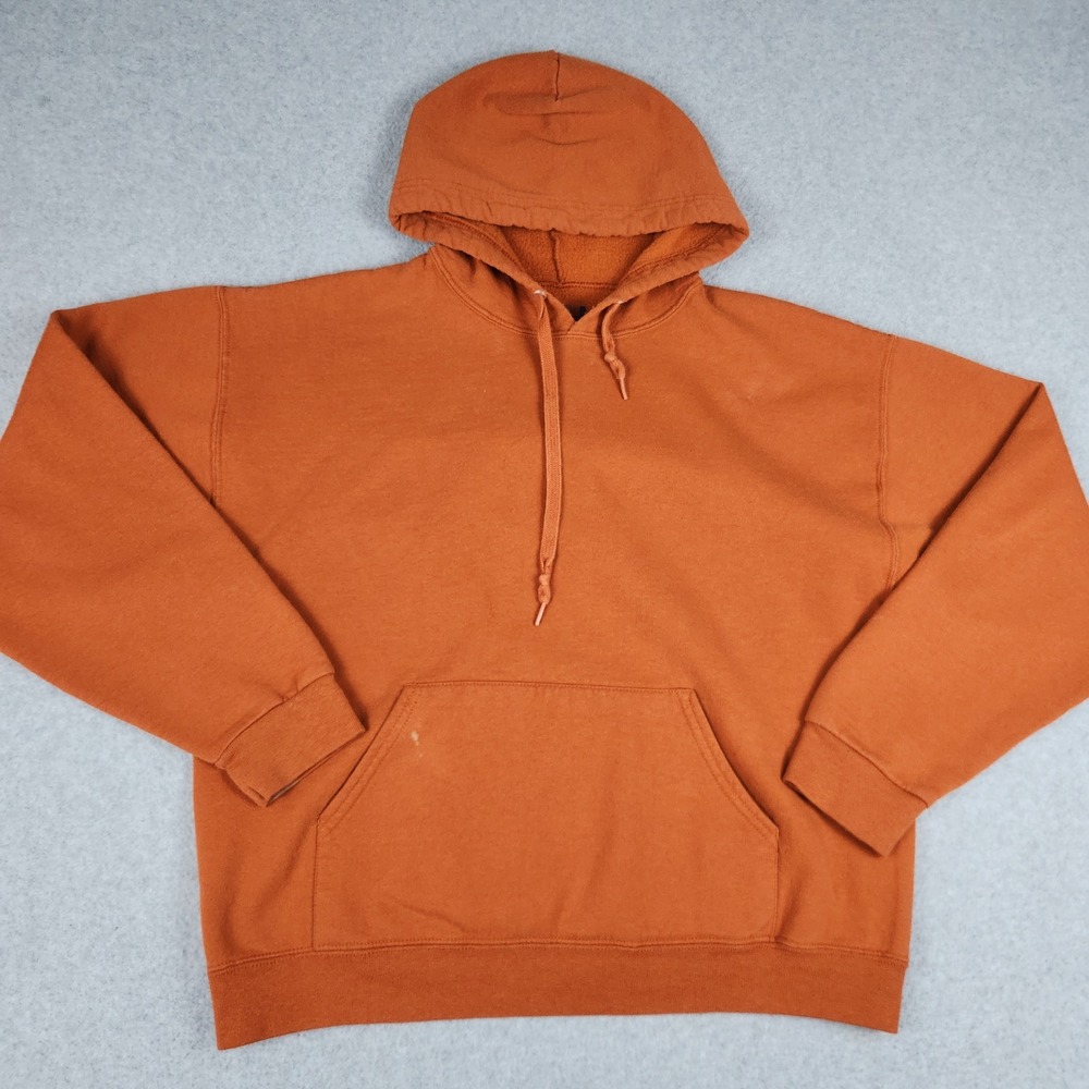 Fruit of the Loom Hoodie Unisex Large Orange Fleece Lined Pullover Sweatshirt